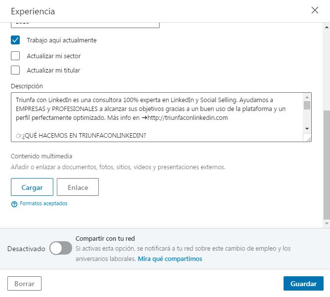 subir multimedia LinkedIn cargar